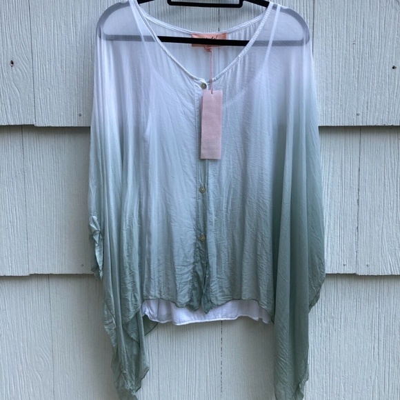 Silk button up Blouse ombre green